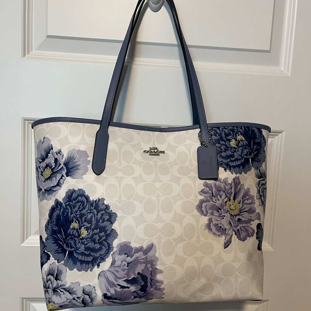 Coach Floral Tote Bag - White and Blue